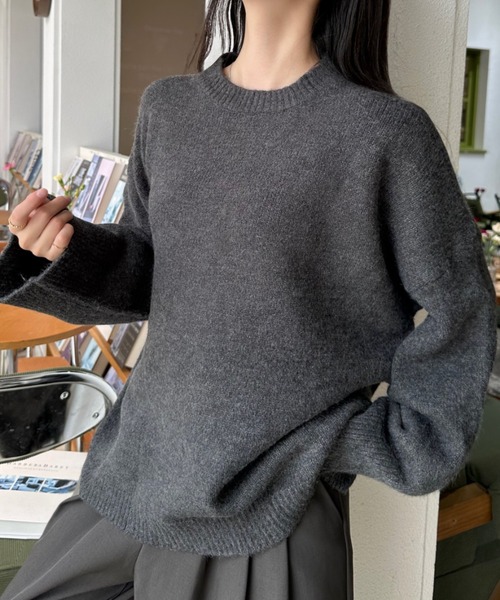 Eclat one(エクラワン)の「【Eclat one】クルーネック ベーシックニット オーバーサイズ プルオーバー(ニット/セーター・レディース・アイボリー/チャコール/ベージュ/ボルドー/ブラック・FREE)」の8枚目の写真
