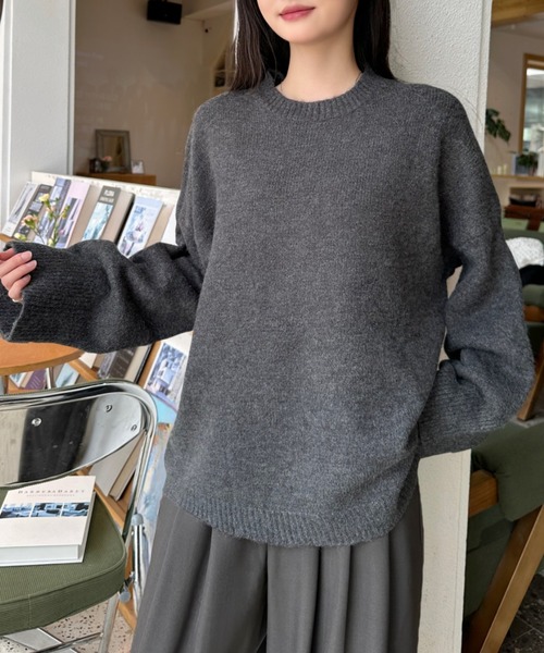 Eclat one(エクラワン)の「【Eclat one】クルーネック ベーシックニット オーバーサイズ プルオーバー(ニット/セーター・レディース・アイボリー/チャコール/ベージュ/ボルドー/ブラック・FREE)」の12枚目の写真