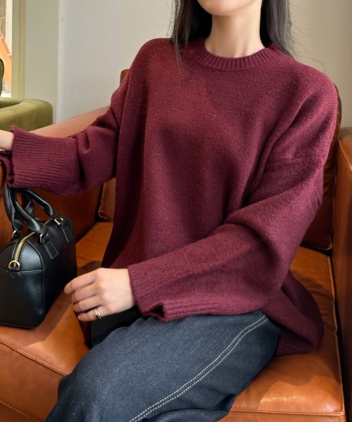 Eclat one(エクラワン)の「【Eclat one】クルーネック ベーシックニット オーバーサイズ プルオーバー(ニット/セーター・レディース・アイボリー/チャコール/ベージュ/ボルドー/ブラック・FREE)」の16枚目の写真