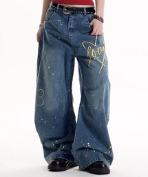 SHEENA（シーナ）の「Loveハート刺繍カーブワイドデニムパンツ（デニムパンツ）」
