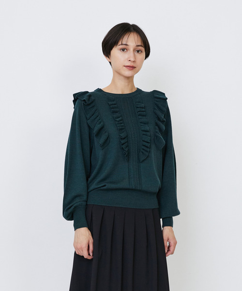 LOISIR（ロワズィール）の「ウール梳毛天竺フリルプルオーバー（ニット/セーター・レディース・レッド/グリーン/チャコールグレー・FREE）」の3枚目の写真