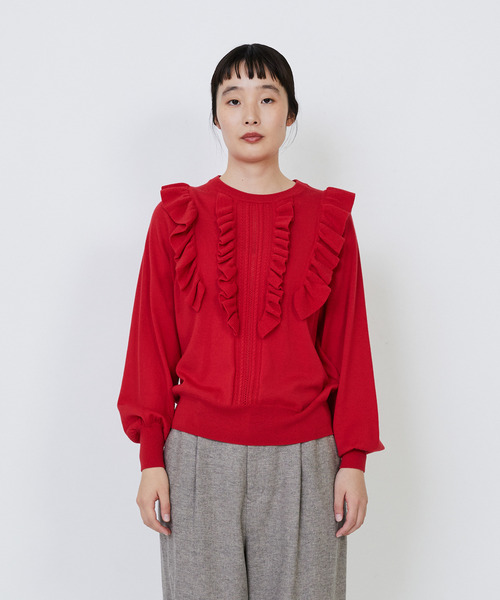 LOISIR（ロワズィール）の「ウール梳毛天竺フリルプルオーバー（ニット/セーター・レディース・レッド/グリーン/チャコールグレー・FREE）」の15枚目の写真