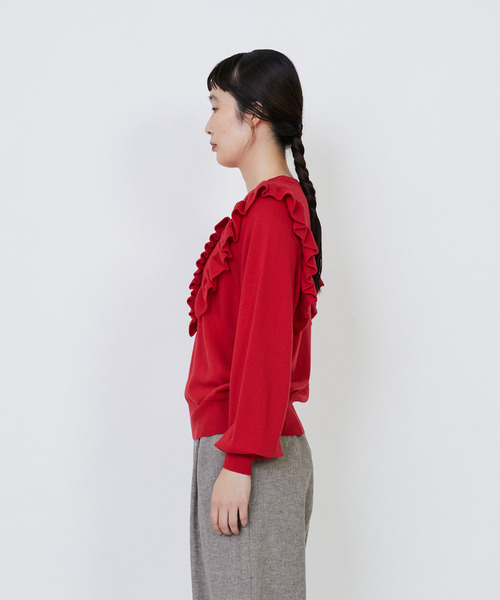 LOISIR（ロワズィール）の「ウール梳毛天竺フリルプルオーバー（ニット/セーター・レディース・レッド/グリーン/チャコールグレー・FREE）」の14枚目の写真