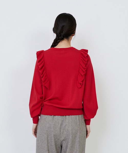 LOISIR（ロワズィール）の「ウール梳毛天竺フリルプルオーバー（ニット/セーター・レディース・レッド/グリーン/チャコールグレー・FREE）」の13枚目の写真