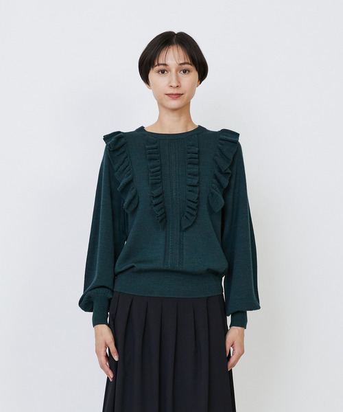 LOISIR（ロワズィール）の「ウール梳毛天竺フリルプルオーバー（ニット/セーター・レディース・レッド/グリーン/チャコールグレー・FREE）」の8枚目の写真