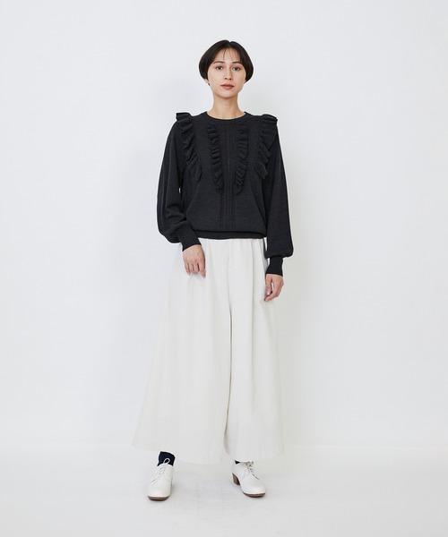 LOISIR（ロワズィール）の「ウール梳毛天竺フリルプルオーバー（ニット/セーター・レディース・レッド/グリーン/チャコールグレー・FREE）」の5枚目の写真