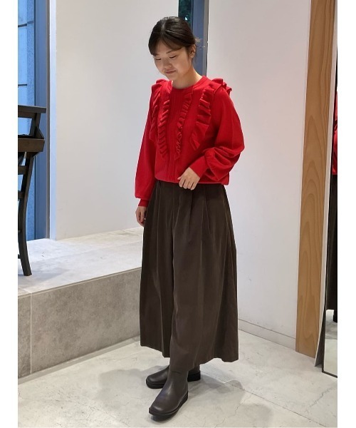 LOISIR（ロワズィール）の「ウール梳毛天竺フリルプルオーバー（ニット/セーター・レディース・レッド/グリーン/チャコールグレー・FREE）」の4枚目の写真