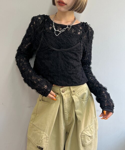 セール】【25AW】2WAYレースTOPS（Tシャツ/カットソー）｜w closet