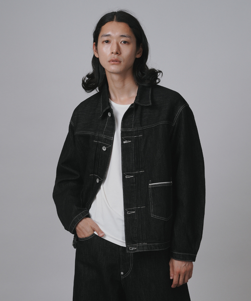 B.C STOCK(ベーセーストック)の「【BOYCOM/ボイコム】ペーパーデニムトラッカージャケット(デニムジャケット・メンズ・ブラック・MEDIUM/LARGE/X-LARGE)」の1枚目の写真