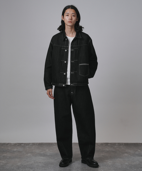 B.C STOCK(ベーセーストック)の「【BOYCOM/ボイコム】ペーパーデニムトラッカージャケット(デニムジャケット・メンズ・ブラック・MEDIUM/LARGE/X-LARGE)」の2枚目の写真
