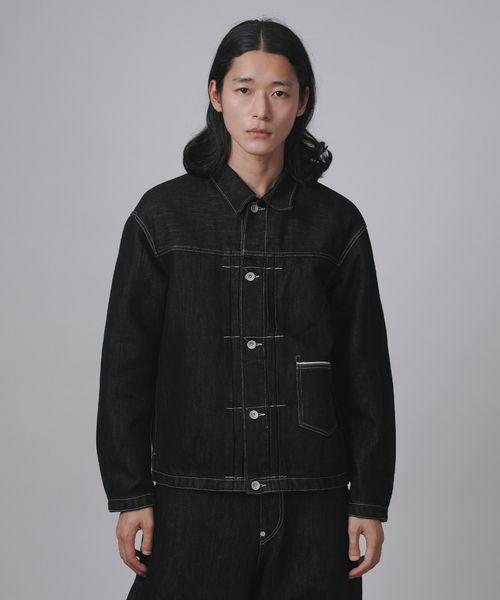 B.C STOCK(ベーセーストック)の「【BOYCOM/ボイコム】ペーパーデニムトラッカージャケット(デニムジャケット・メンズ・ブラック・MEDIUM/LARGE/X-LARGE)」の3枚目の写真