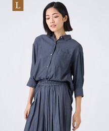 【L】【ウォッシャブル】割繊シャンブレーブラウス