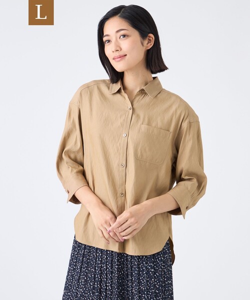 TRANS WORK（トランスワーク）の「【L】【ウォッシャブル】割繊シャンブレーブラウス（シャツ/ブラウス・レディース・ネイビー/ベージュ系その他5・44/46）」の2枚目の写真