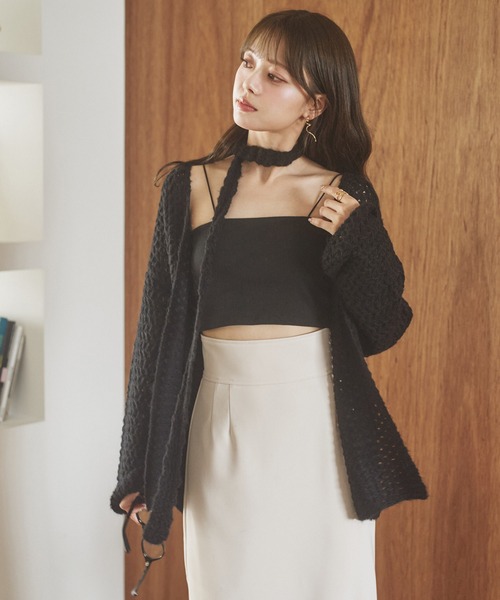 LAULEN(ローレン)の「knitting pattern shawl cardigan /編み柄ショールニットカーディガン(カーディガン/ボレロ・レディース・グレー/ブラック/ネイビー・FREE)」の1枚目の写真