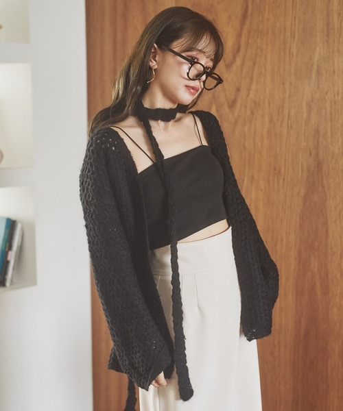 LAULEN(ローレン)の「knitting pattern shawl cardigan /編み柄ショールニットカーディガン(カーディガン/ボレロ・レディース・グレー/ブラック/ネイビー・FREE)」の13枚目の写真