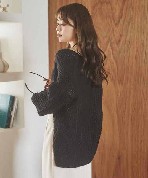 LAULEN(ローレン)の「knitting pattern shawl cardigan /編み柄ショールニットカーディガン(カーディガン/ボレロ・レディース・グレー/ブラック/ネイビー・FREE)」の18枚目の写真