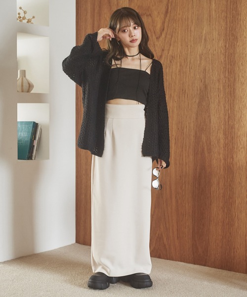 LAULEN(ローレン)の「knitting pattern shawl cardigan /編み柄ショールニットカーディガン(カーディガン/ボレロ・レディース・グレー/ブラック/ネイビー・FREE)」の6枚目の写真