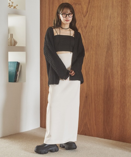 LAULEN(ローレン)の「knitting pattern shawl cardigan /編み柄ショールニットカーディガン(カーディガン/ボレロ・レディース・グレー/ブラック/ネイビー・FREE)」の8枚目の写真