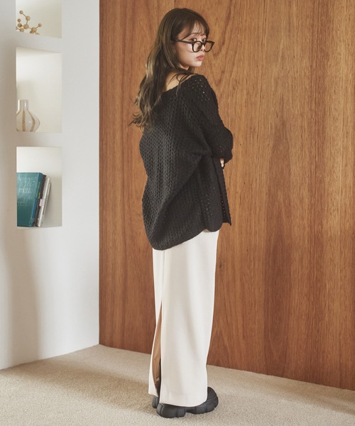LAULEN(ローレン)の「knitting pattern shawl cardigan /編み柄ショールニットカーディガン(カーディガン/ボレロ・レディース・グレー/ブラック/ネイビー・FREE)」の12枚目の写真