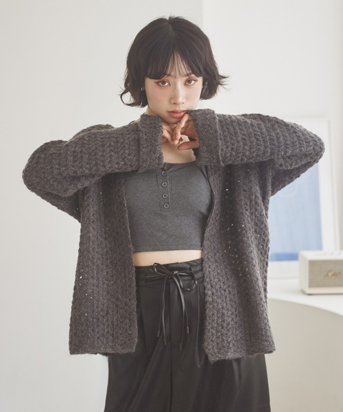 LAULEN(ローレン)の「knitting pattern shawl cardigan /編み柄ショールニットカーディガン(カーディガン/ボレロ・レディース・グレー/ブラック/ネイビー・FREE)」の17枚目の写真