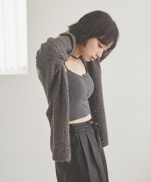 LAULEN(ローレン)の「knitting pattern shawl cardigan /編み柄ショールニットカーディガン(カーディガン/ボレロ・レディース・グレー/ブラック/ネイビー・FREE)」の4枚目の写真