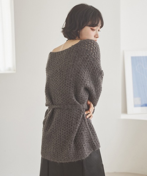 LAULEN(ローレン)の「knitting pattern shawl cardigan /編み柄ショールニットカーディガン(カーディガン/ボレロ・レディース・グレー/ブラック/ネイビー・FREE)」の11枚目の写真