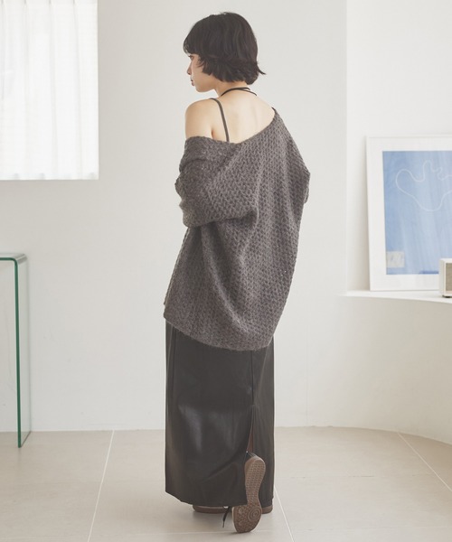 LAULEN(ローレン)の「knitting pattern shawl cardigan /編み柄ショールニットカーディガン(カーディガン/ボレロ・レディース・グレー/ブラック/ネイビー・FREE)」の14枚目の写真