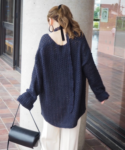 LAULEN(ローレン)の「knitting pattern shawl cardigan /編み柄ショールニットカーディガン(カーディガン/ボレロ・レディース・グレー/ブラック/ネイビー・FREE)」の20枚目の写真