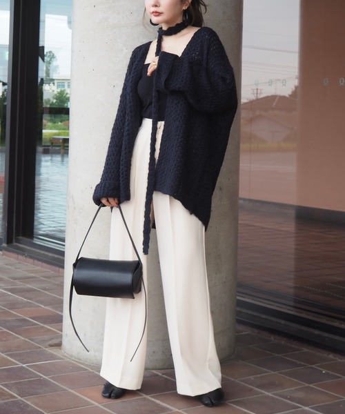 LAULEN(ローレン)の「knitting pattern shawl cardigan /編み柄ショールニットカーディガン(カーディガン/ボレロ・レディース・グレー/ブラック/ネイビー・FREE)」の10枚目の写真