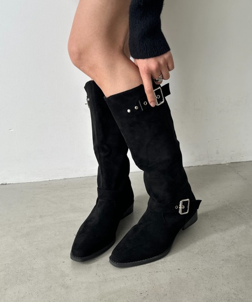 CLEA（クレア）の「フェイクスエードウエスタンロングブーツ（ブーツ・レディース・ベージュ/ブラック・24.5cm/23.5cm）」の2枚目の写真