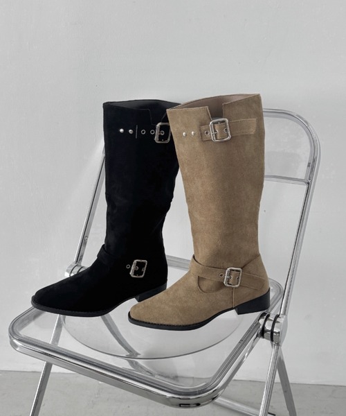 CLEA（クレア）の「フェイクスエードウエスタンロングブーツ（ブーツ・レディース・ベージュ/ブラック・24.5cm/23.5cm）」の3枚目の写真