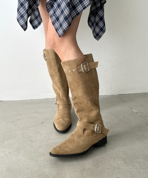 CLEA（クレア）の「フェイクスエードウエスタンロングブーツ（ブーツ・レディース・ベージュ/ブラック・24.5cm/23.5cm）」の15枚目の写真