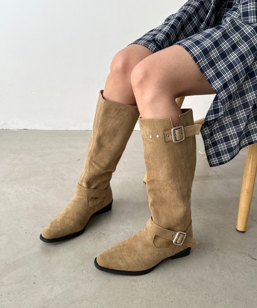 CLEA（クレア）の「フェイクスエードウエスタンロングブーツ（ブーツ・レディース・ベージュ/ブラック・24.5cm/23.5cm）」の16枚目の写真