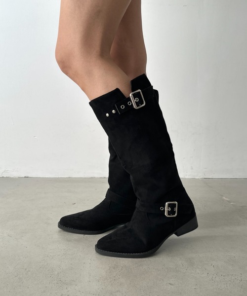 CLEA（クレア）の「フェイクスエードウエスタンロングブーツ（ブーツ・レディース・ベージュ/ブラック・24.5cm/23.5cm）」の5枚目の写真