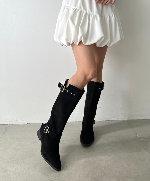 CLEA（クレア）の「フェイクスエードウエスタンロングブーツ（ブーツ・レディース・ベージュ/ブラック・24.5cm/23.5cm）」の9枚目の写真