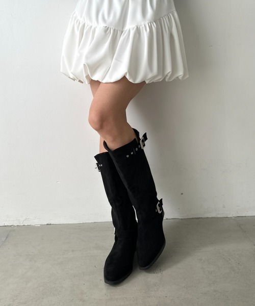 CLEA（クレア）の「フェイクスエードウエスタンロングブーツ（ブーツ・レディース・ベージュ/ブラック・24.5cm/23.5cm）」の8枚目の写真