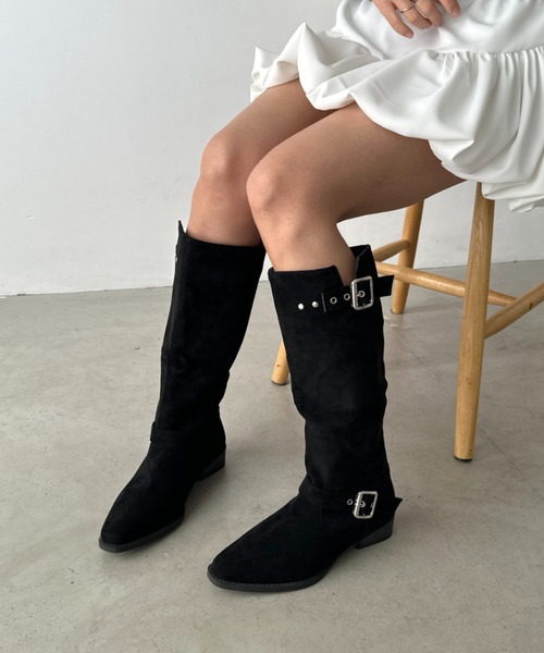 CLEA（クレア）の「フェイクスエードウエスタンロングブーツ（ブーツ・レディース・ベージュ/ブラック・24.5cm/23.5cm）」の7枚目の写真