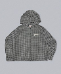 Tribal logo check hooded shirt