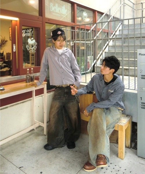 centimeter(センチメーター)の「Tribal logo check hooded shirt(シャツ/ブラウス・メンズ・グレー/カーキ/ネイビー・LARGE/MEDIUM)」の4枚目の写真