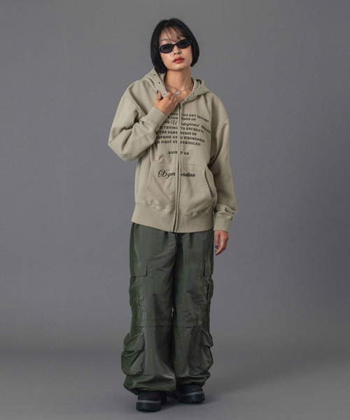 X-girl（エックスガール）の「EYELET EMBROIDERY ZIP UP SWEAT HOODIE（パーカー・レディース・オリーブ/チャコール/ベージュ・S/M）」の9枚目の写真