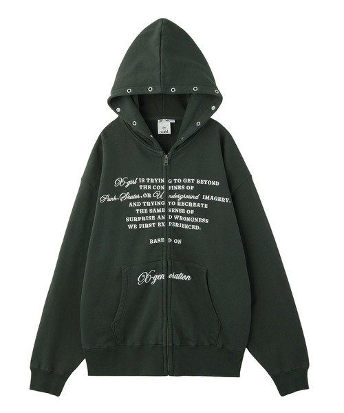 X-girl（エックスガール）の「EYELET EMBROIDERY ZIP UP SWEAT HOODIE（パーカー・レディース・オリーブ/チャコール/ベージュ・S/M）」の12枚目の写真