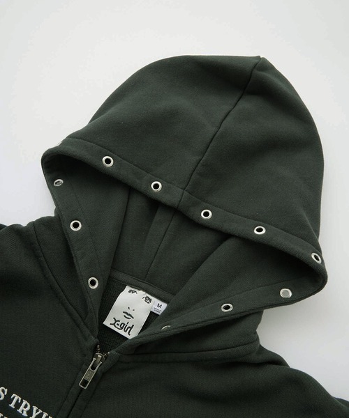 X-girl（エックスガール）の「EYELET EMBROIDERY ZIP UP SWEAT HOODIE（パーカー・レディース・オリーブ/チャコール/ベージュ・S/M）」の14枚目の写真