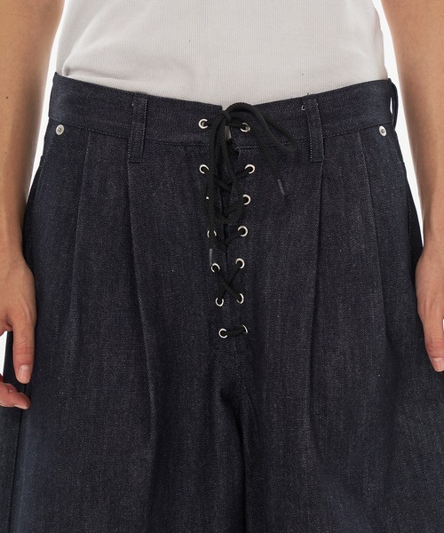 WISH FOR EVER（ウィッシュフォーエバー）の「ASSORT LACEUP WIDE CURVE  PANTS / アソートレースアップワイドカーブパンツ（デニムパンツ・メンズ・インディゴブルー/ブラック・MEDIUM/LARGE/SMALL）」の12枚目の写真