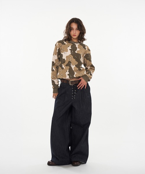 WISH FOR EVER（ウィッシュフォーエバー）の「ASSORT LACEUP WIDE CURVE  PANTS / アソートレースアップワイドカーブパンツ（デニムパンツ・メンズ・インディゴブルー/ブラック・MEDIUM/LARGE/SMALL）」の19枚目の写真