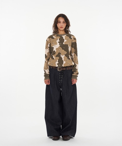 WISH FOR EVER（ウィッシュフォーエバー）の「ASSORT LACEUP WIDE CURVE  PANTS / アソートレースアップワイドカーブパンツ（デニムパンツ・メンズ・インディゴブルー/ブラック・MEDIUM/LARGE/SMALL）」の21枚目の写真