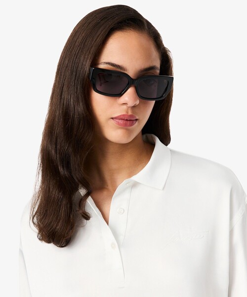 LACOSTE（ラコステ）の「オーバーサイズサテンポロシャツ（ポロシャツ・レディース・ダークブラウン/ホワイト・38/36/34）」の3枚目の写真