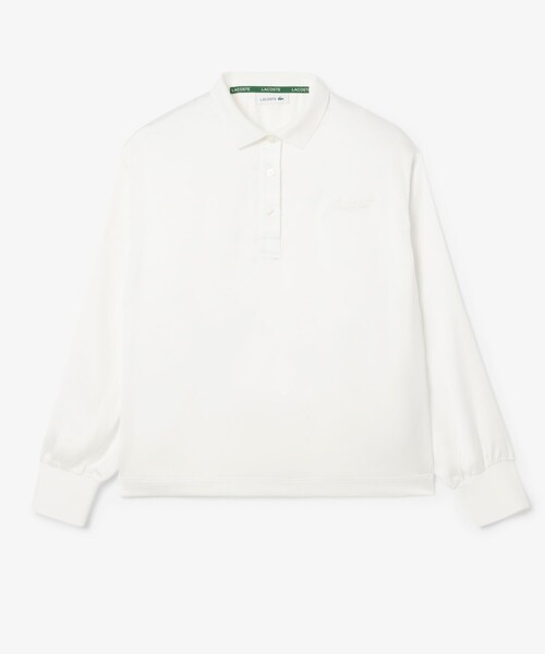 LACOSTE（ラコステ）の「オーバーサイズサテンポロシャツ（ポロシャツ・レディース・ダークブラウン/ホワイト・38/36/34）」の5枚目の写真