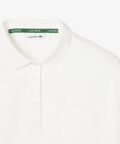 LACOSTE（ラコステ）の「オーバーサイズサテンポロシャツ（ポロシャツ・レディース・ダークブラウン/ホワイト・38/36/34）」の6枚目の写真