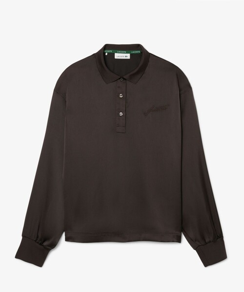 LACOSTE（ラコステ）の「オーバーサイズサテンポロシャツ（ポロシャツ・レディース・ダークブラウン/ホワイト・38/36/34）」の11枚目の写真