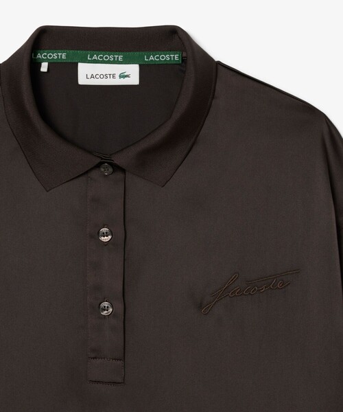 LACOSTE（ラコステ）の「オーバーサイズサテンポロシャツ（ポロシャツ・レディース・ダークブラウン/ホワイト・38/36/34）」の12枚目の写真